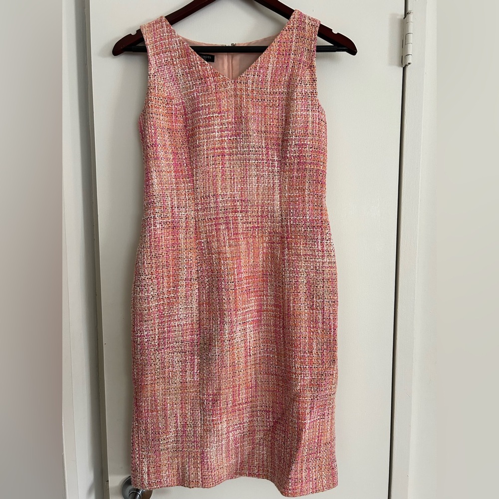 Talbots Pink and White Sleeveless Sheath Dress
